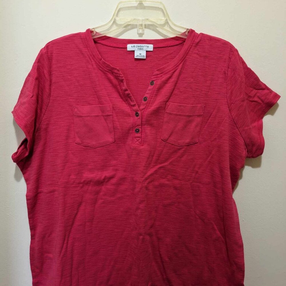 Liz Claiborne pink short sleeve v-neck top - 1x